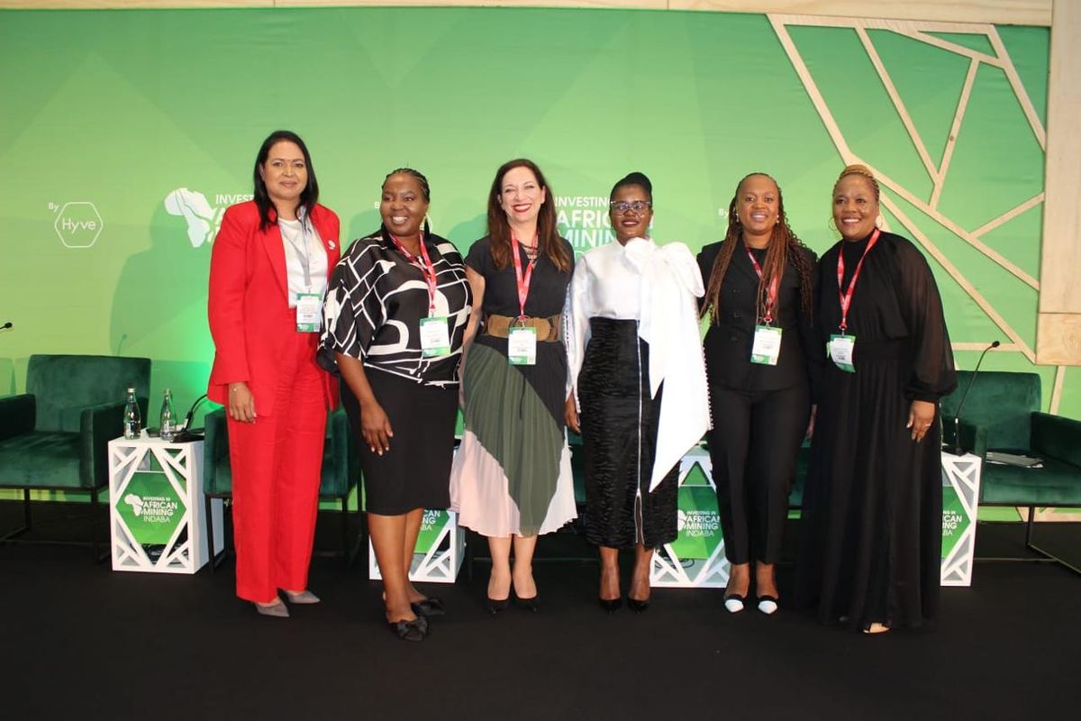Women in mining delegation on stage at Mining Indaba 2024